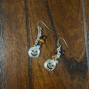 Silver and Black Dangle Earrings with Engraved Pendants